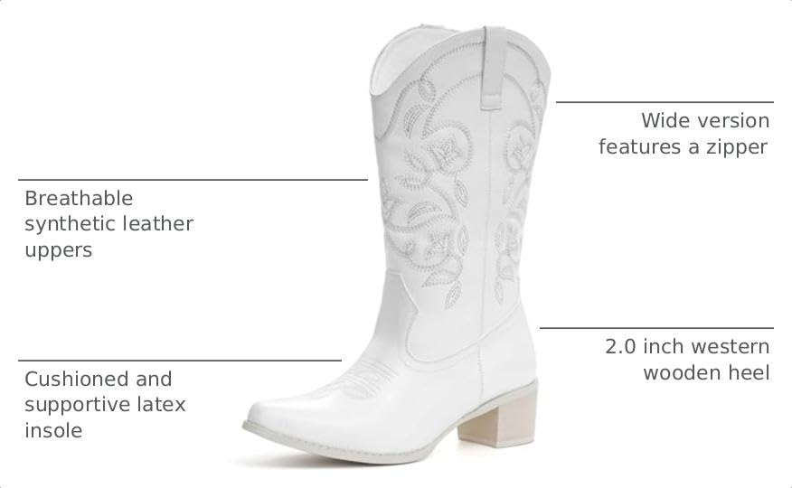 Image of IXU Cowboy Boots For Women Wide Calf Pointy Toe Cowgirl Boots