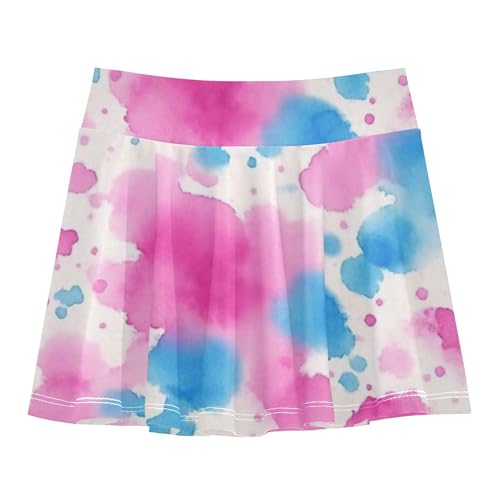 Custom Athletic Shorts for Girls Skorts Tennis Skirts for Kids Flowy Skort Abstract Pink Blue Splashes White 4t