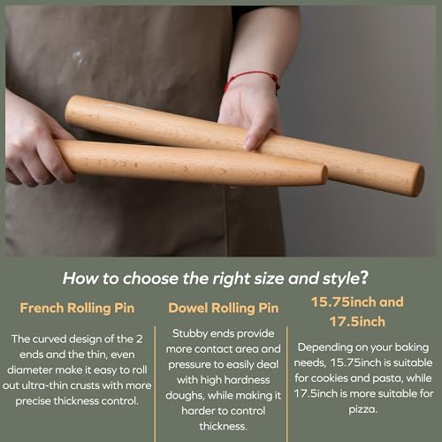 Muso Wood Rolling Pin for Baking Non Stick Wooden French Rolling pin 40cm, Wooden Roller for Fondant, Pie Crust, Cookie, Pastry, Dough (Beech Wood) - Image 6