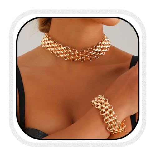 CLOACE Choker Necklaces Set Chunky Punk Necklace Cuban Link Thick Necklace Jewelry 2 Pcs for Women