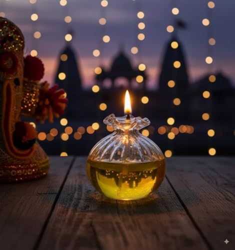 Image of Glass Chambu Modak Shape Diya | Borosilicate Glass Oil Lamp | Reusable & Eco-Friendly Pooja Diya for Home Mandir, (Transparent, 5.5 x 5.25 cm), 60ML, Pack of 2 Pcs