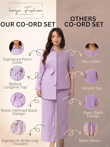 Image of Leriya Fashion Co Ord Set for Women Stylish | Western Dress for Women Casual Poly Cotton Cord Set | Printed Shirt Pant Set with Wide Leg Pants | Smart Casual Office & Travel Outfit