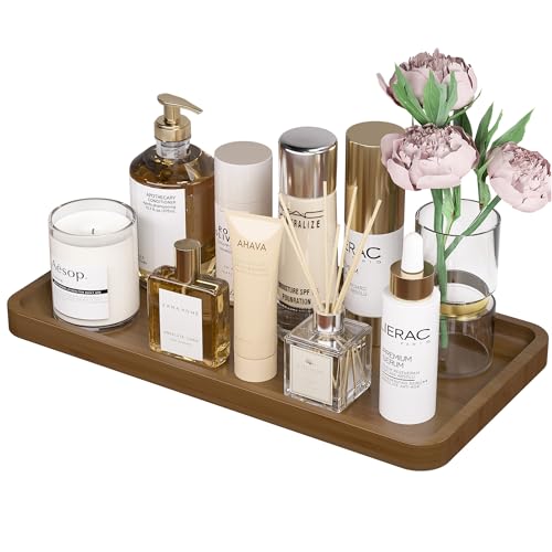 Image of Weenson Bathroom Vanity Tray for Soap Dispenser, Perfume, Makeup, Dresser Jewelry, Decor, Candle, Bamboo Kitchen Tray for Counter Coffee Spice Salt Brown Toilet Tank Tray11.81 inchL x 6.1 inchW x 0.79 inchH