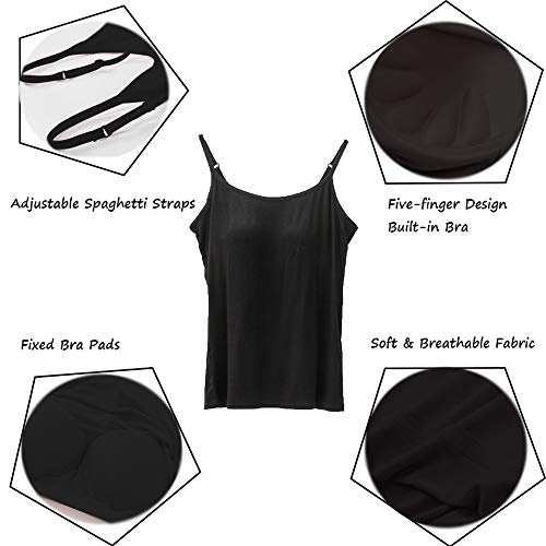 STARBILD Damen Ultralight Spaghetti Top Unterhemd mit unsichtbarer gepolsterter BH Ohne Bügel Verstellbarem Spaghettiträger Komfortable Gepolsterte Unterhemd, Schwarz L 4