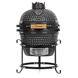 BBQ-Toro Kamado Grill Holzkohlegrill Haiiro Ø 32 cm | Grau | Mini Holzkohlegrill mit Thermometer & Holzgriffen | Keramikgrill rund | Ceramic Grill Ei, Smoker, BBQ Grillofen, Kamado BBQ