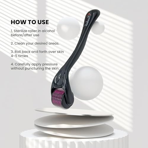 Kostech Derma Roller for Face, Beard & Hair Growth – 1.5mm Titanium Microneedling Tool for Skin Rejuvenation, Acne Scars, Wrinkle Reduction & Hair Regrowth – Safe & Easy to Use at Home – For Men & Women (Pack of 1, 1.5mm)