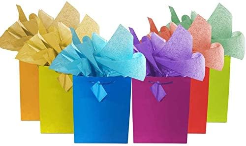 Adorox 12 Assorted (13" H x 10.25" L x 4.75" W) Rainbow matte color Paper Gift Bags with String Handles Birthday Wedding All Occasion