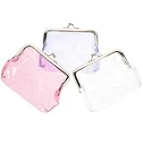 HOMSFOU Monedero Transparente con Brillo 3 Piezas (Color Claro, Morado, Rosa) Pequeño para Mujer y Niña, Bolsa para Monedas Portátil, Estuche para Auriculares, Uso Viaje y Oficina