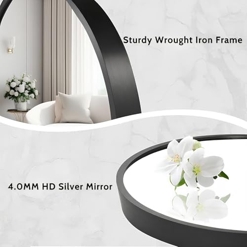 Freistehender runder Schminktischspiegel, perfekt für Schlafzimmer-Make-up und Rasur, schwarzer Sockel, 40 cm