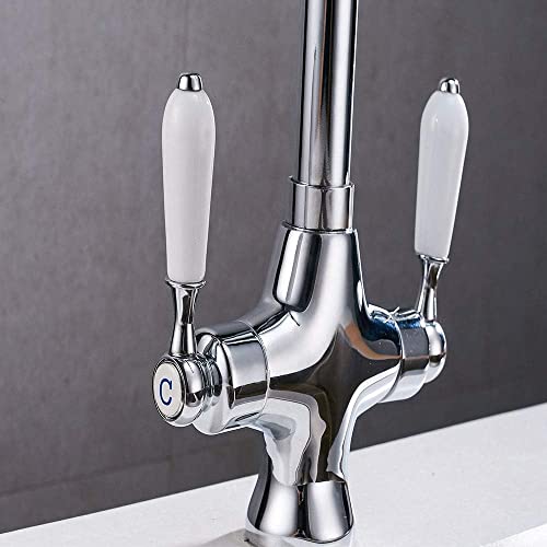 Robinet d'évier de cuisine à arc élevé en laiton avec double levier céramique
