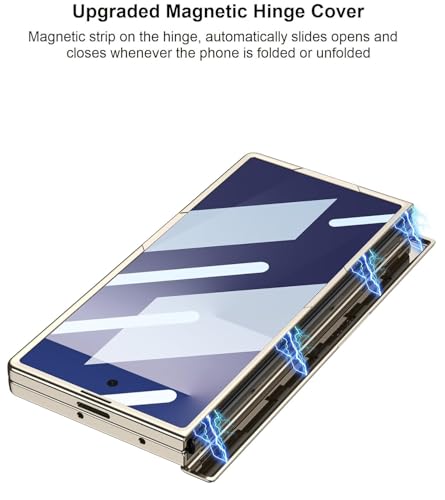 Image of Midkart Magnetic Case Compatible with Samsung Galaxy Z Fold 7 Release 2025 Hinge Protection Leather Cover with Stand Electroplated Camera Protection, Blue & Gold