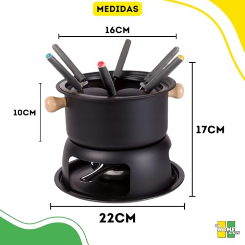 Kit Jogo Panela Conjunto Fondue 11 Peças Aço Inox e Madeira Carne Chocolate Queijo Jantar Romântico