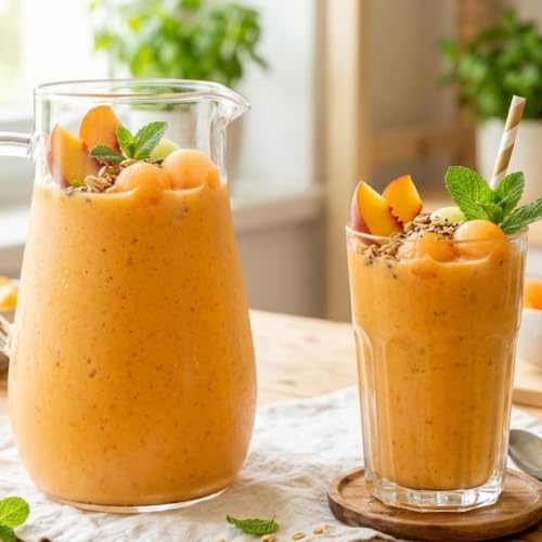 Smoothie pesca, melone e yogurt, frulla tutto, 5 minuti ed e' pronto!