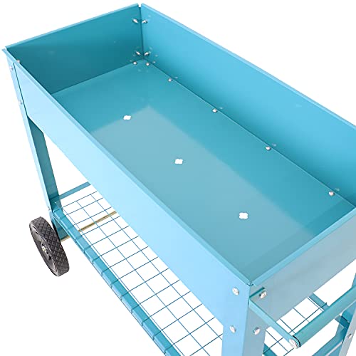 Sunnydaze Raised Garden Bed With Handlebar And Wheels - Galvanized Steel - Outdoor Mobile Elevated Planter Box Cart - 43-Inch - Grow Vegetables And Plants On The Patio, Deck, Or Yard - Blue #TOP4