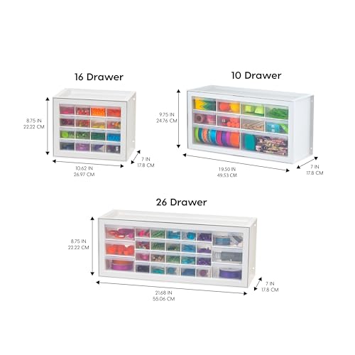 Image of IRIS USA 16-Drawer Small Drawer Organizer, Made in USA, Stackable Teacher Toolbox for Crafts, Art Supplies, Nuts, Bolts, Building Bricks, Drink Mix & Water Flavor Packets, Make Up Storage,White
