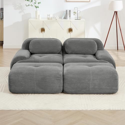 Image of Corduroy Modular Sectional Sofa, Oversized Cloud Couches for Living Room