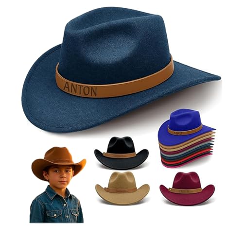 Toddler Western Cowboy Hat with Leather Hatband - Custom Name, 10 Color Options for Boys & Girls Beige