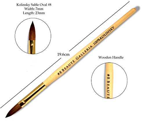Beaute Galleria 3 Pieces Kolinsky Sable Oval Acrylic Nail Art Brush Set, Manicure Detail Painting Nail Art Pen (Size 4, 8, 10) #TOP3