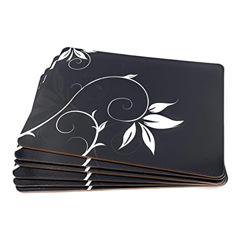 Sets of 6 Black Vivienne Cork Placemat Set, Floral Cork Backed Placemats, & Kitchen Protector Mats for Decoration, Heat-Resistant Coating & Cork Board Base Cork Placemats Cover