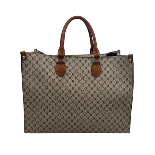 B?ZA Womens Vegan Leather Classic Pattern Ultra Light Fashion Satchel Handbag Large Capacity Bucket Purse Designer Tote Bag (Cream)