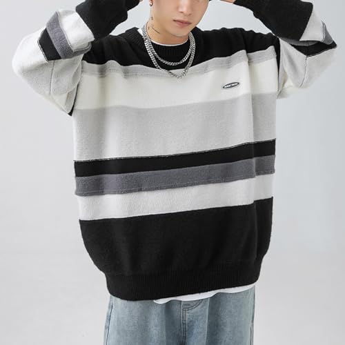 Pull rayé à col rond pour hommes style Harajuku décontracté