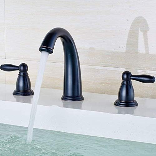 Robinet de cuisine mélangeur lavabo trois trous noir avec double poignée