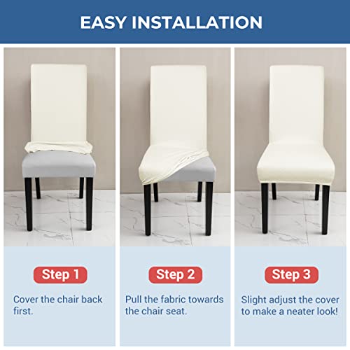 Coolbebe Chair Covers For Dining Room Set Of 6, Stretch Spandex Jacquard Parson Chair Seat Protector Slipcover Washable Removable For Kitchen, Hotel, Restaurant（Beige） #TOP5