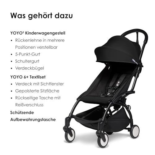BABYZEN YOYO2 Kinderwagen (Kinderwagengestell Black und 6+ Textile Set Black) - Inklusive Gurt, Rückenlehne, Verdeckbügel, Schultergurt, Aufbewahrungstasche, Sitzpolster und farbgleichem Verdeck – Bild 3