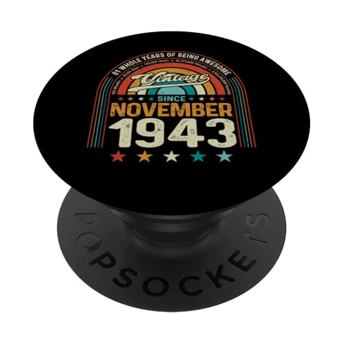 Retro 81 Cumpleaños 81 Años De Ser Impresionante Noviembre 1943 PopSockets PopGrip Intercambiable