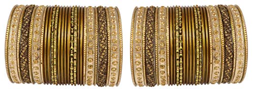 Image of NMII Non-Precious Metal with Base Metal Spreads with Zari Glossy Finished Premium Traditional Bridal Chuda Bangle set for Women and Girls