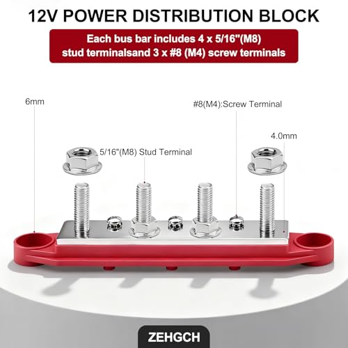 Bloc de distribution d'alimentation 12V 250A avec 4 goujons M8 pour auto et bateau - 3