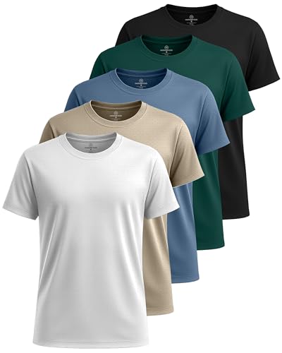 Image of Real Essentials 5 Pack: Boys Breeze Tech Dry-Fit Short Sleeve Athletic T Shirt Active Workout Gym Kids Youth
