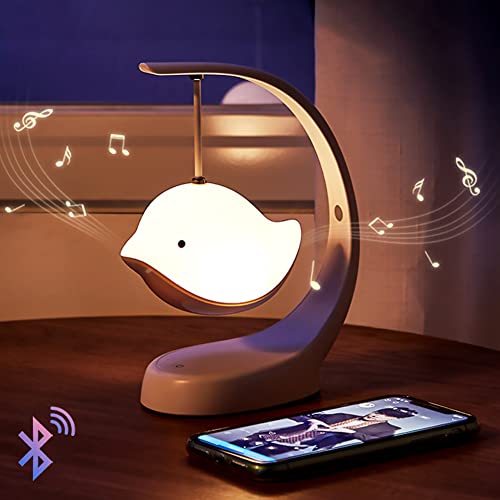 NIUAWASA Nachtlicht mit Bluetooth-Lautsprecher, LED 7-Farben-Vogel-Nachttischlicht, Touch-Light wiederaufladbar und Stufenlos Dimmbares Kindernachtlicht, Geeignet für Kinderzimmer, Wohnzimmer und Büro Cover