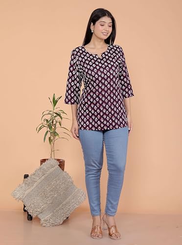 Image of Malikcraft Women's Rayon Printed Short Kurti Stylish Kurta for Women Trendy Short Kurta for Daily & Office Wear PR1