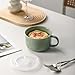 Adewnest Oversized Soup Bowl with Handle: 38 oz Ceramic Soup Mug with Lid - Microwave Safe Jumbo Food Storage Container for Ramen Cereal Breakfast Meal Prep Office Lunch Dorm Living - Pea Green 6 In