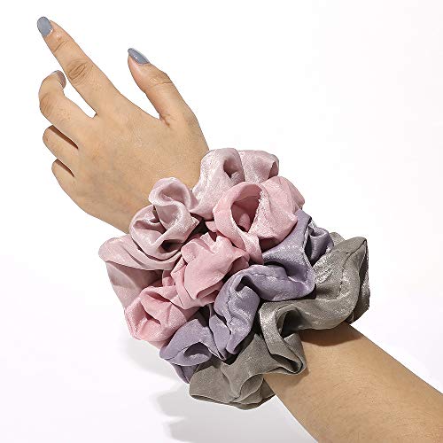 Image of Ivyu Silk Satin Scrunchies - No Crease Hair Ties for Women, Thick Hair Ponytail Holders with Soft Elastic Bands