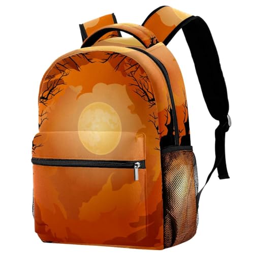 Sac à dos d'école forêt sombre et soleil orange pour ados et enfants de 29x20x40cm
