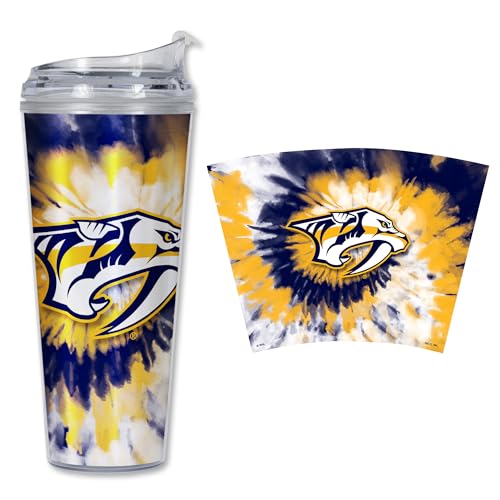 Image of Rico Industries NHL Hockey Team Color Tie Dye 24oz Metallic Acrylic Tumbler with Hinged Lid, Officially Licensed Double Wall Tumbler with Straw