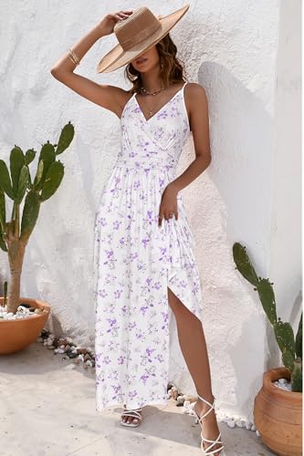 Image of Newshows Women's 2026 Lightweight Summer Wedding Guest Beach Vacation Casual V Neck Split Flowy Maxi Dress