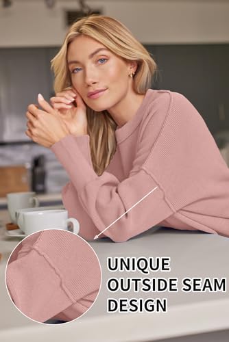 Image of LILLUSORY Women's Oversized Batwing Sweaters 2026 Fall Outfits Trendy Crewneck Knit Side Slit Fashion Pullover Tops