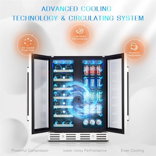 Image of Kalamera Wine and Beverage Refrigerator, 24 inch Wine Fridge Dual Zone Hold 20 Bottles and 78 Cans, Digital Touch Control, Built-In or Freestanding
