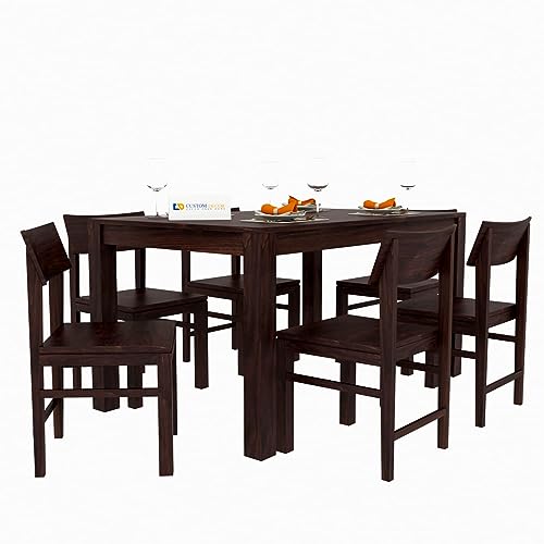 Image of RECTART Sheesham Solid Wood Six Seater Dining Table with Six Chairs for Dining Room & Restaurant | Finish - Warm Chestnut