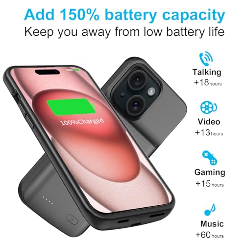 Batterie externe coque iPhone 15 noir étui de protection rechargeable - 3