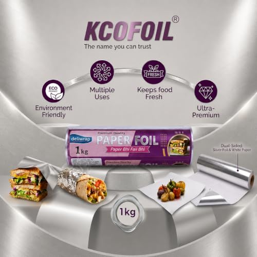 Image of 2-in-1 Paper & Silver Aluminium Foil Roll (1kg Net) | Greaseproof & Heat Retention | Keeps Food Fresh | Perfect for Wrapping, Packing, Storing & Serving