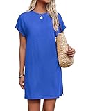 AI'MAGE Swimsuit Cover Ups for Women Summer T-Shirt Dress Beach Coverups Casual Side Slit Knee Length Beach Mini Dress Blue M