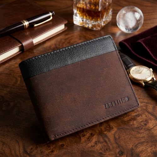 Image of Men Casual Brown Full Grain Leather RFID Wallet (9 Card Slots) (Dark Brown)