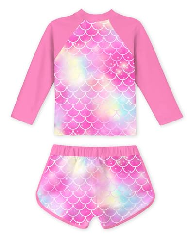 Image of Vogseek Girls Rash Guard Two Pieces Swimsuit Long Sleeve Bathing Suit for 3-10 Years