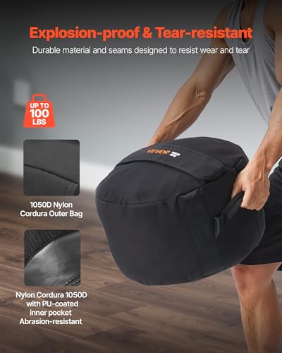 VEVOR Sac de Sable d'entraînement, Sac de Musculation Robuste avec poignées, Sac de Slam pour Fitness, Musculation, Crosstraining, Exercice de Gym à Domicile, Noir (Non rempli) – Image 3