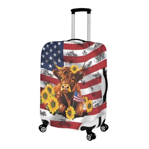Image of Mumeson Travel Luggage Cover, Suitcase Protect Cover Case Cow American Flag Travel Luggage Cover Anti-Scratch Luggage Suitcase Protection Cover Fit Inch 18 19 20 21