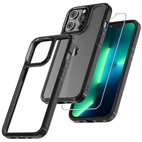 Image of TAURI for iPhone 13 Pro Case, with Screen Protector, Black | Anti-Yellowing Military-Grade Protection Shockproof Slim Phone Case for iPhone 13 Pro